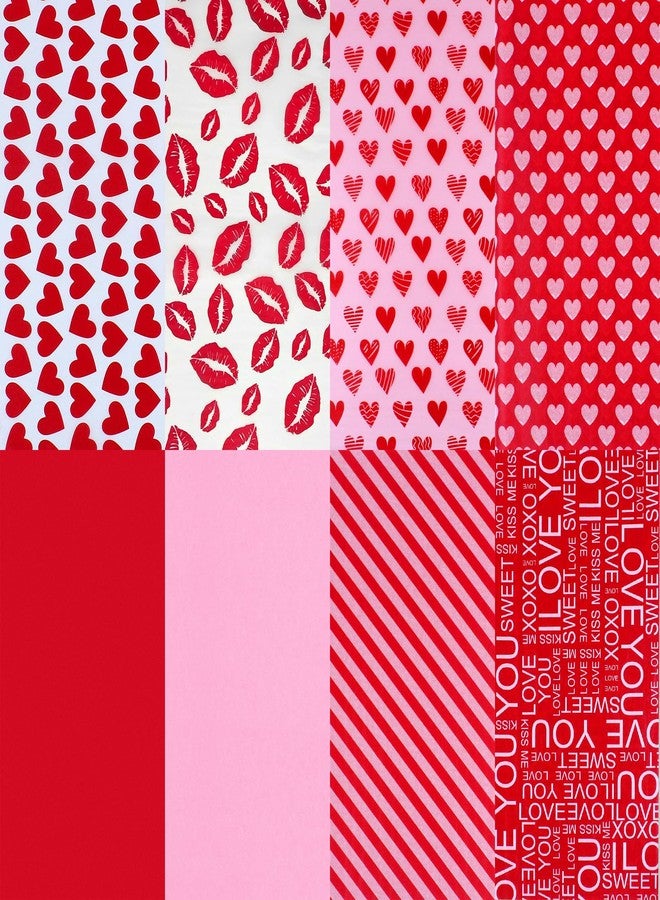 AORZIT 120 Sheets Valentines Day Tissue Paper Bulk 8 Design Pink Red Heart Lip Pattern Gift Wrapping Paper for Valentine's Wedding Mother's Day Party Decor DIY Craft - Image 1