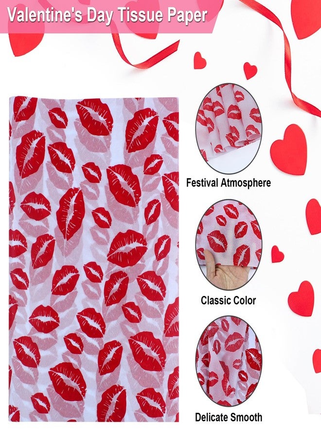 AORZIT 120 Sheets Valentines Day Tissue Paper Bulk 8 Design Pink Red Heart Lip Pattern Gift Wrapping Paper for Valentine's Wedding Mother's Day Party Decor DIY Craft - Image 4