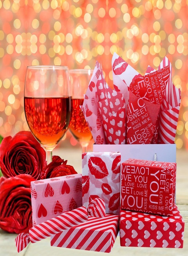 AORZIT 120 Sheets Valentines Day Tissue Paper Bulk 8 Design Pink Red Heart Lip Pattern Gift Wrapping Paper for Valentine's Wedding Mother's Day Party Decor DIY Craft - Image 2