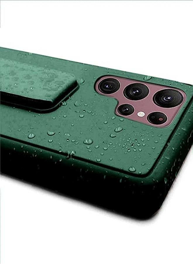 Samsung Galaxy S22 Ultra - غطاء سيليكون جديد بمقبض إصبع 2 في 1 وحامل هاتف - أخضر - Image 4
