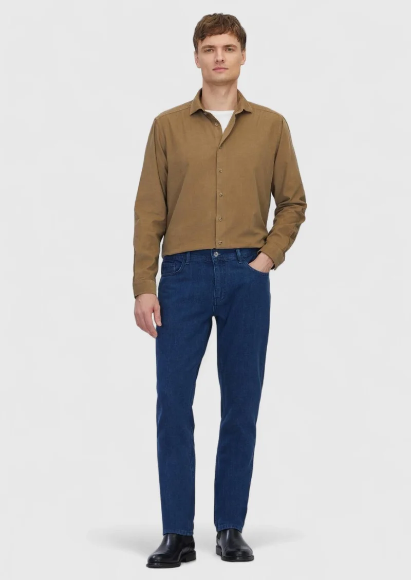 RAMSEY Mink Plain Long Weaving Casual 100% Cotton Shirt