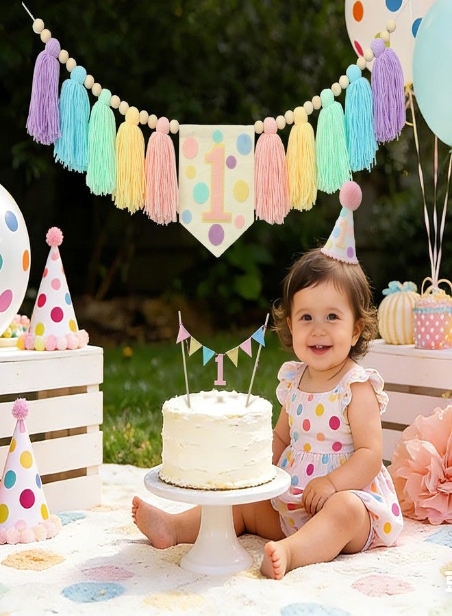 زينة كعكة عيد ميلاد الأولاد والبنات من HODIHIWI، مزينة بنقاط باستيلية على شكل ماكارون، مع غطاء مخروطي ملون. - Image 5