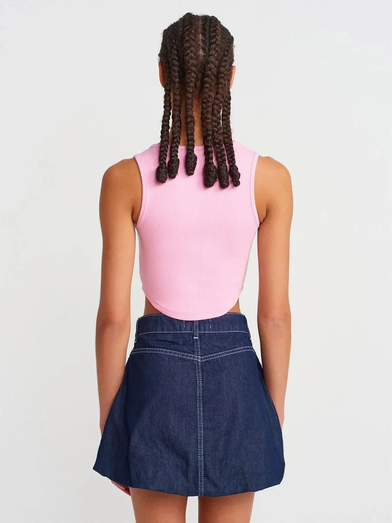 Dilvin DILVIN Women's Ribbed Crop Blouse With Buttons