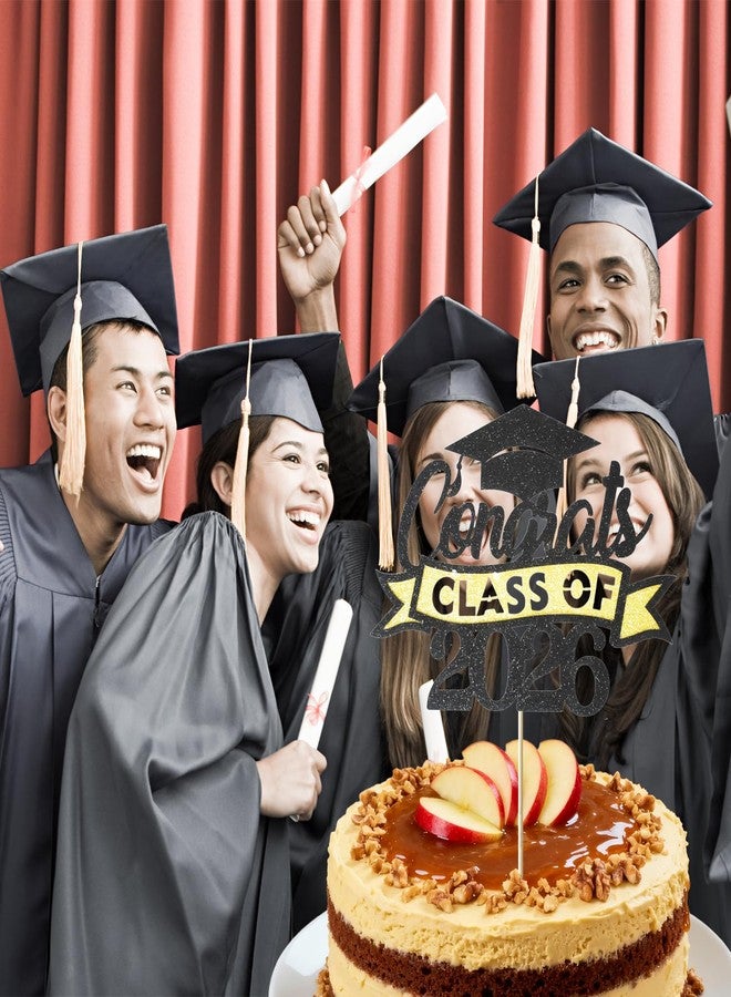 FEILIBAY Graduation Cake Topper Class of 2026, Congrats Grad Cake Picks - Glitter Graduation Cake Decorations, 2026 Graduation Party Supplies for High School College University(Black with Gold) - Image 5