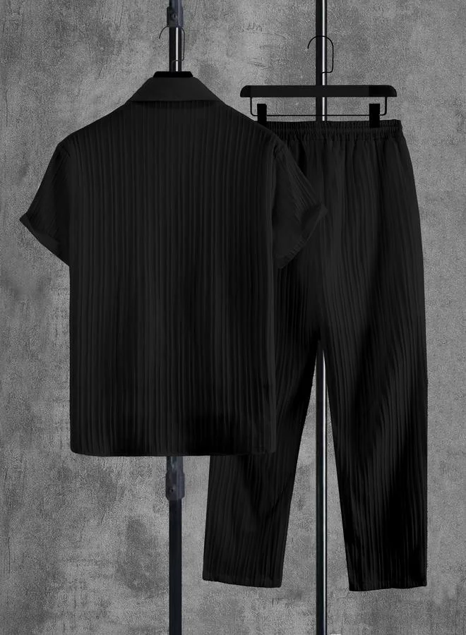تايك تو Men Plus Size Textured Shirt and Pants Co-ord Set