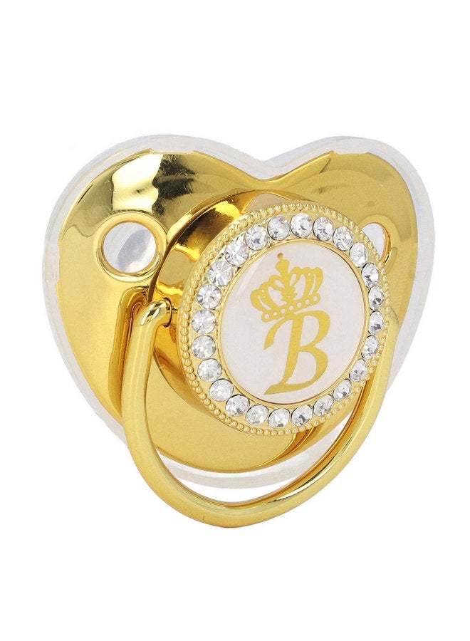 GLOGLOW Fashionable Portable Golden Letter Pacifier, Travel-Ready Hygienic Rhinestone Infant Pacifier with Clip (B) - Image 3