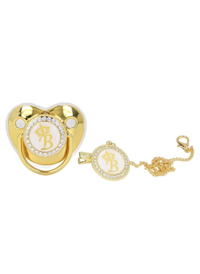 GLOGLOW Fashionable Portable Golden Letter Pacifier, Travel-Ready Hygienic Rhinestone Infant Pacifier with Clip (B) - Image 1