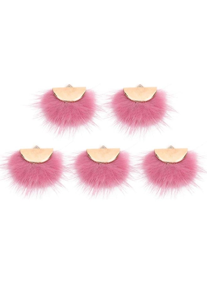 klarako 5pcs Pompom Earring Charms Faux Fur Fan Shape Earring Pendant Colorful DIY Fluffy Dangle Earring Charms for DIY Earring Jewelry Making Supplies (Pink)  - Image 1
