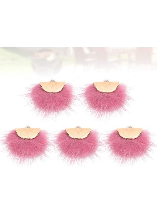 klarako 5pcs Pompom Earring Charms Faux Fur Fan Shape Earring Pendant Colorful DIY Fluffy Dangle Earring Charms for DIY Earring Jewelry Making Supplies (Pink)  - Image 3