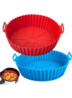 AIRBYTE 2 PCS Air Fryer Liners I Round Silicone Basket Baking Tray I Pot with Ear Handles I Nonstick Reusable Heat Resistant I Cooking Oven Insert Accessories Multicolor Pack of 2 8 INCH