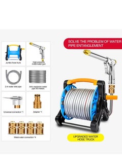 XiuWoo Garden Water Hose with Reel, Portable Wall Hanging, with Multi-Functional High-Pressure Water Gun and Water Pipe Bracket, Used for Garden Watering and Car Washing  - Image 2