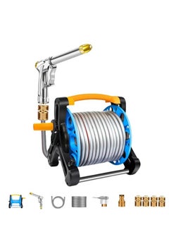 XiuWoo Garden Water Hose with Reel, Portable Wall Hanging, with Multi-Functional High-Pressure Water Gun and Water Pipe Bracket, Used for Garden Watering and Car Washing  - Image 1