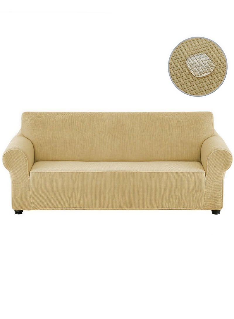 Peachjoy Waterproof Sofa Slipcover 3 Seater Sofa with Elastic Bottom Pets Protector Furniture Covers Soft Four Seasons Universal Couch Covers Washable Champagne - Image 1