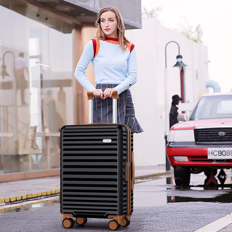 SHOWKOO Carry on Luggage 20-Inch PC Small Hardcase Lightweight Durable Travel Cabin Suitcase with Travel Duffels Bag +Toiletry Bag Double Spinner Wheels &, Elegant Black - Image 2