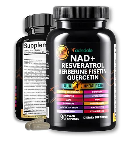 Adndale NAD Resveratrol Supplement. NMN Alternative Liposomal NAD+, Trans Resveratrol, Quercetin, Berberine, Betaine Anhydrous, Grape Seed, Fisetin. 90 Capsules - Image 1