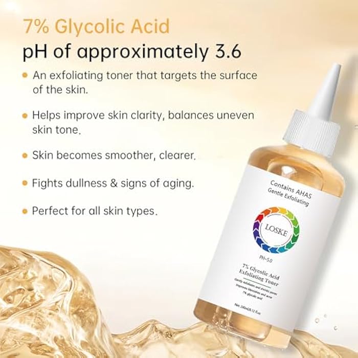 Loske 7% Glycolic Acid Face Exfoliating Toner for Clear Skin, Pore Minimizer, Radiant Complexion Enhancer, Daily Use Gentle Formula Suitable for All Skin Types - Image 3
