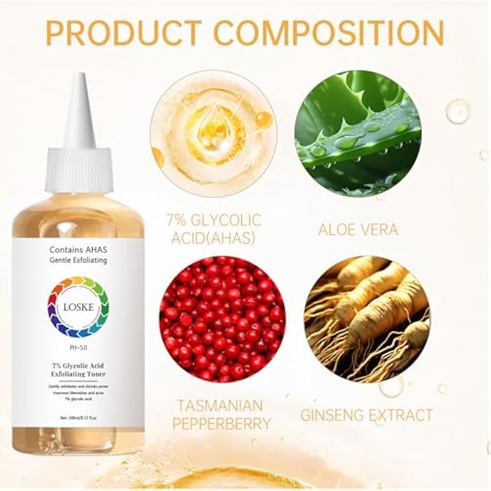 Loske 7% Glycolic Acid Face Exfoliating Toner for Clear Skin, Pore Minimizer, Radiant Complexion Enhancer, Daily Use Gentle Formula Suitable for All Skin Types - Image 2