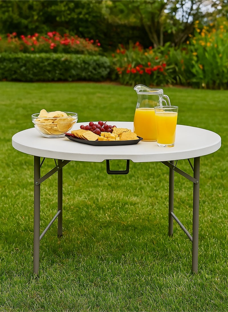 AGD Round foldable plastic table with a steel metal frame for trips, camping, and home / white - Image 5