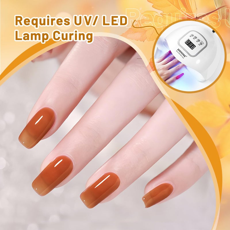 JODSONE 6 Colors Gel Nail Polish Set Fall Collection Jelly Effect Soak Off Need U V LED Gel Polish Set Autumn Mauve Brown RedSalon-Quality DlY Home Manicure - Image 5