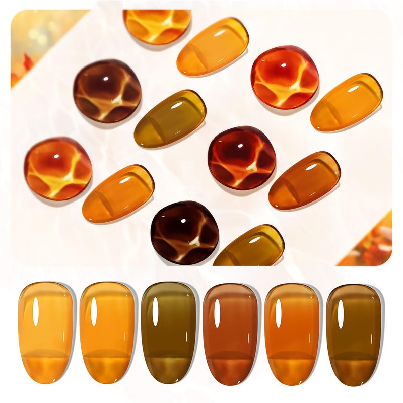 JODSONE 6 Colors Gel Nail Polish Set Fall Collection Jelly Effect Soak Off Need U V LED Gel Polish Set Autumn Mauve Brown RedSalon-Quality DlY Home Manicure - Image 1