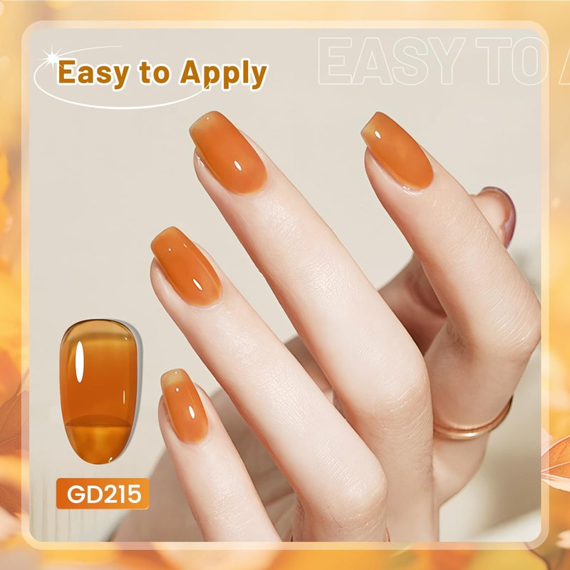 JODSONE 6 Colors Gel Nail Polish Set Fall Collection Jelly Effect Soak Off Need U V LED Gel Polish Set Autumn Mauve Brown RedSalon-Quality DlY Home Manicure - Image 3