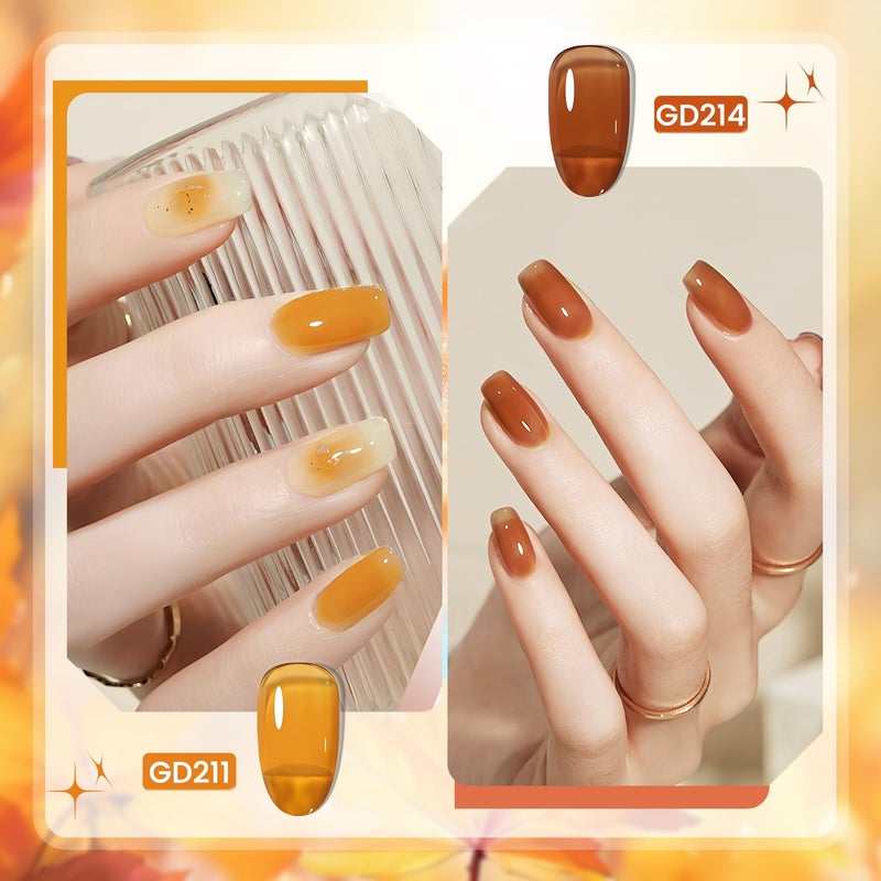 JODSONE 6 Colors Gel Nail Polish Set Fall Collection Jelly Effect Soak Off Need U V LED Gel Polish Set Autumn Mauve Brown RedSalon-Quality DlY Home Manicure - Image 4