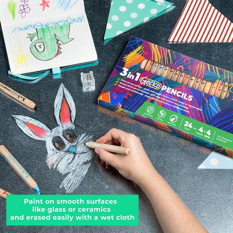 colozoo 3 In 1 Colouring Pencils - 24 Colours Set inc. Brush and Sharpener - Non-Toxic and Vegan for Ages 3 And Up - Image 4