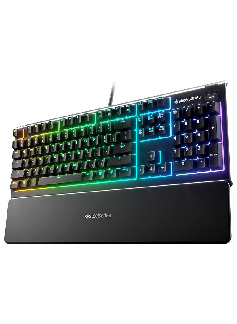 steelseries Apex 3 Water Resistant Gaming Keyboard, Premium Magnetic Wrist Rest, Whisper Quiet Gaming Switch, 10-Zone RGB Illumination, Anti-Ghosting, English US Layout, Black | 64795 - Image 1