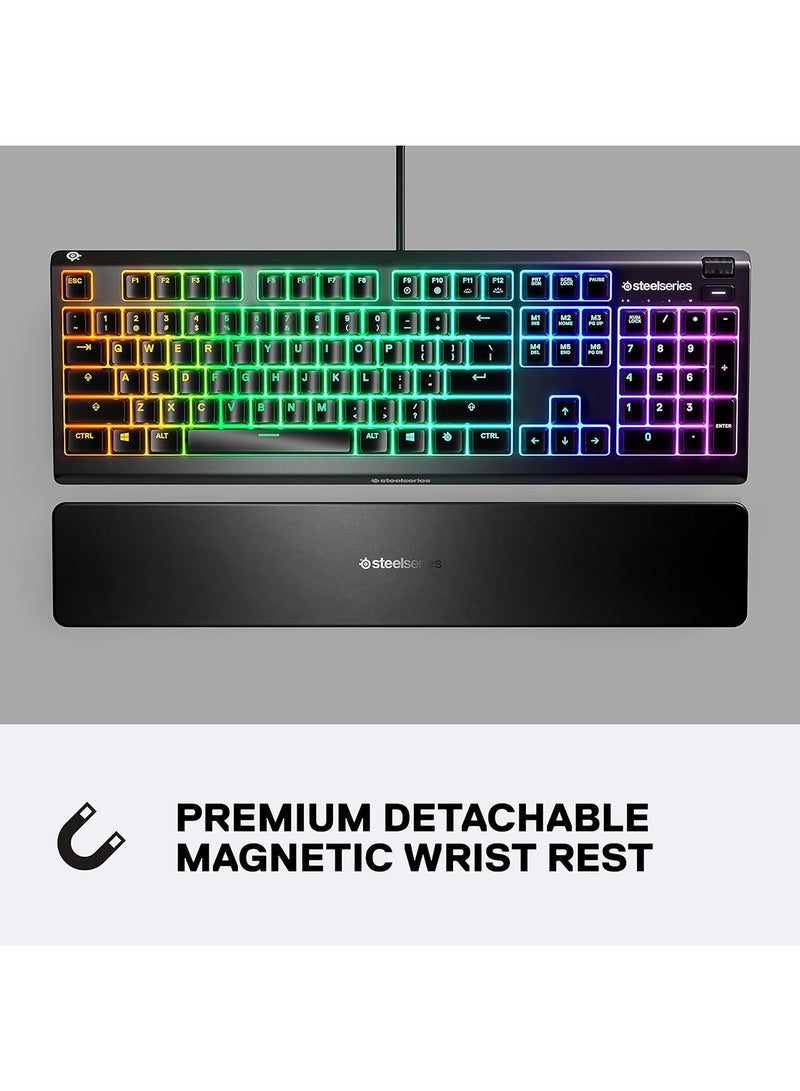 steelseries Apex 3 Water Resistant Gaming Keyboard, Premium Magnetic Wrist Rest, Whisper Quiet Gaming Switch, 10-Zone RGB Illumination, Anti-Ghosting, English US Layout, Black | 64795 - Image 5