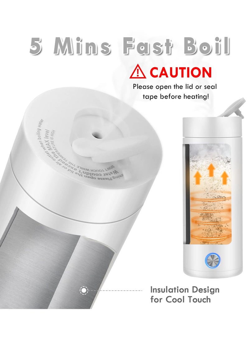 Travel Tea Kettle: Double Wall Electric Insulated Coffee Thermos Mug with Nonstick Coating - Fast Boil 400ml Water Boiler Bottle - Automatic Shut Off Hot Water Heater - Portable White Design - Image 4
