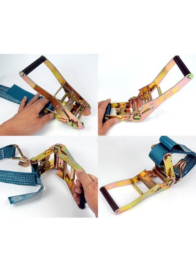 TOTAL Ratchet Tie Down Strap 10 Meter 5 Ton Heavy Duty Cargo Lashing Belt with Metal Ratchet Hook Fastening Strap for Truck Pickup Trailer Goods Transport Securing Load Binding Strap Strong Polyester Webbing - Image 3