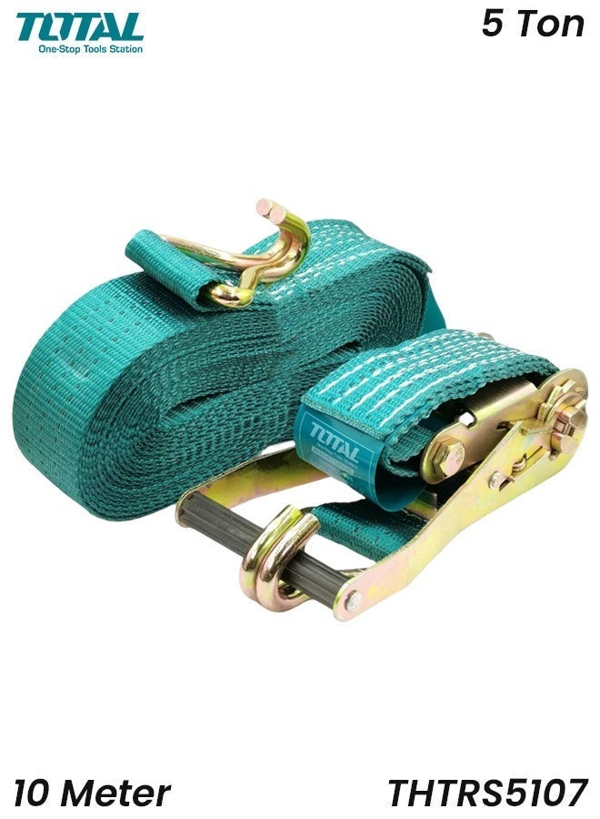 TOTAL Ratchet Tie Down Strap 10 Meter 5 Ton Heavy Duty Cargo Lashing Belt with Metal Ratchet Hook Fastening Strap for Truck Pickup Trailer Goods Transport Securing Load Binding Strap Strong Polyester Webbing - Image 1