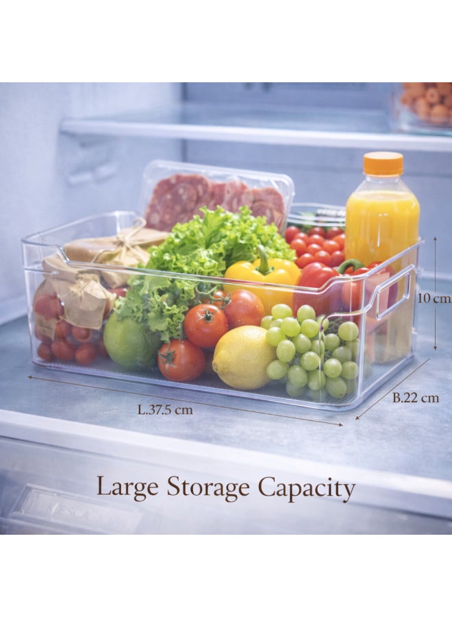 Homesmiths Refrigerator Organizer Bin, Large, L 37.5 x B 22 x H 10 cm | BPA-Free Clear Fridge Storage Container with Handles | Stackable Kitchen Storage Basket for Pantry, Freezer & Cabinet Organization - Image 2