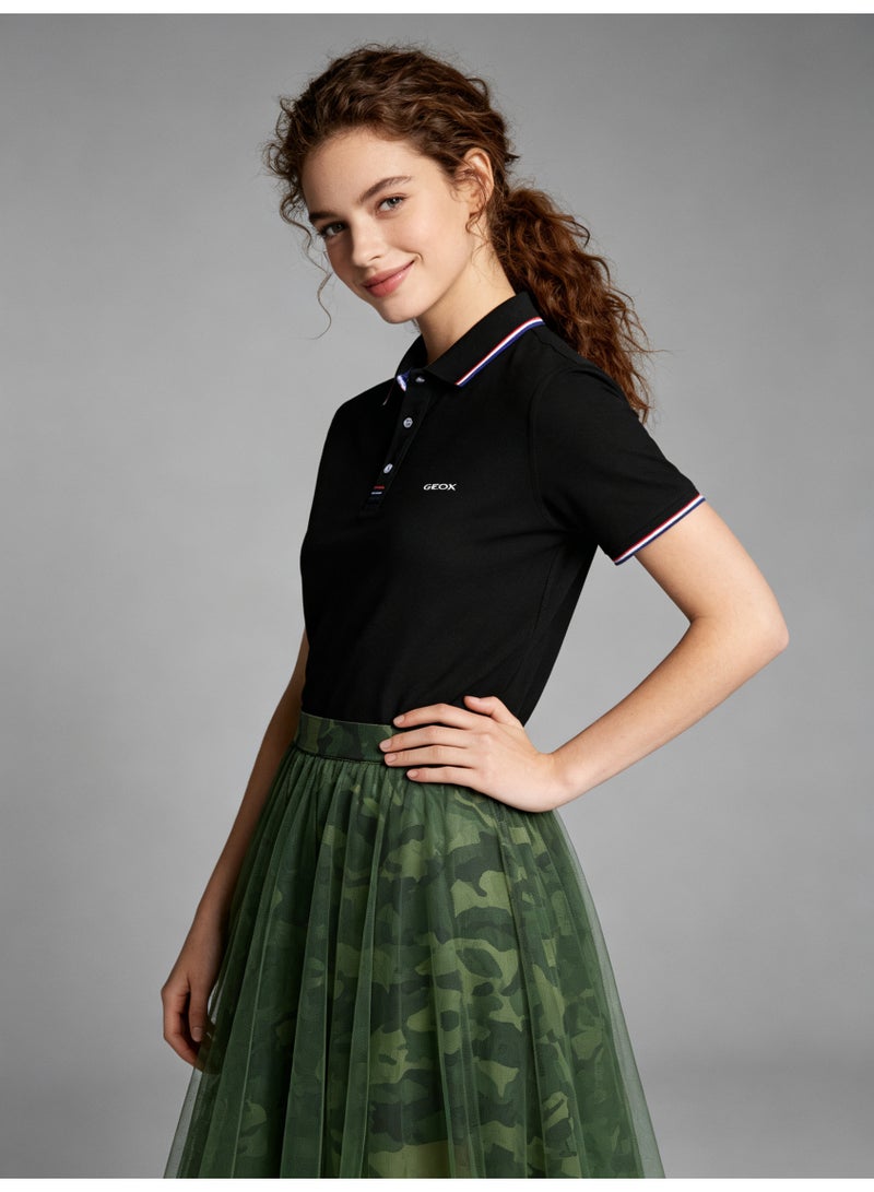 GEOX Unisex Short Sleeve Collar Polo Shirt, Contrast Striped Cuff & Collar, Casual Daily Wear, Black - Image 5