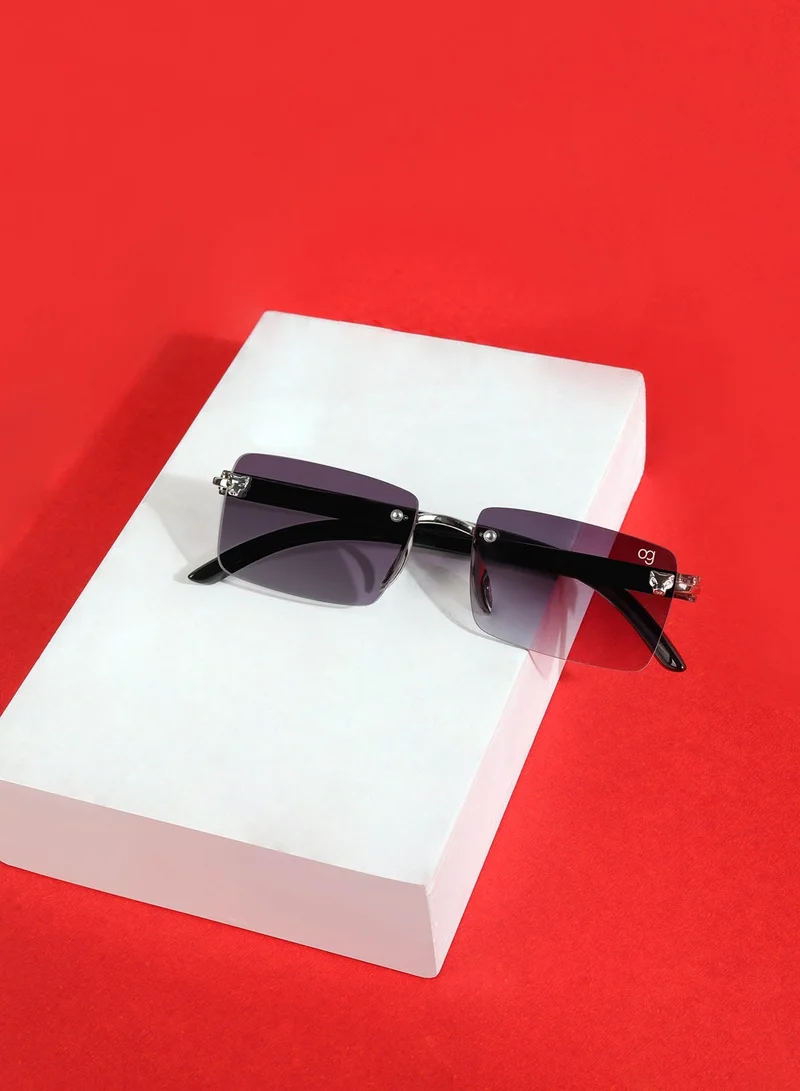 Woggles Xylo Silver Rimless Rectangle Sunglasses |Men &amp; Women|100% UV Protection