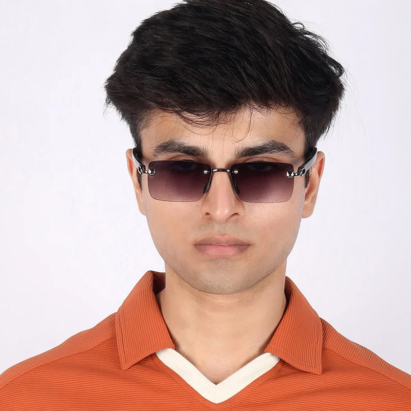 Woggles Xylo Silver Rimless Rectangle Sunglasses |Men &amp; Women|100% UV Protection