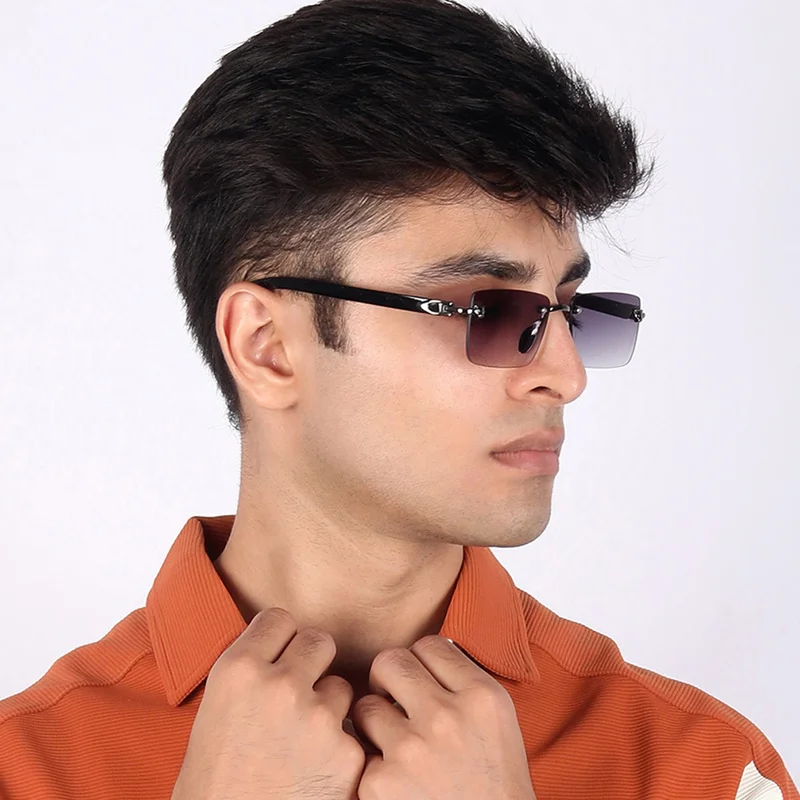 Woggles Xylo Silver Rimless Rectangle Sunglasses |Men &amp; Women|100% UV Protection