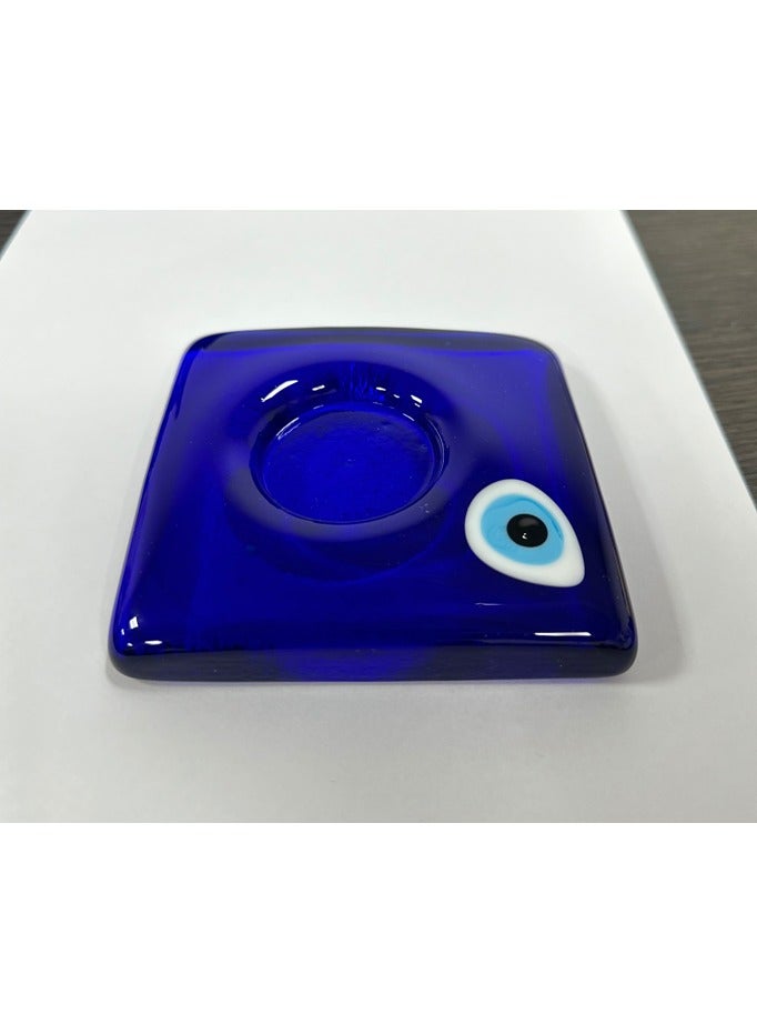 اشتري حامل الشموع Blue Evil Eye من Responsibility، مصنوع يدويًا من الزجاج التركي الأصلي، مثالي للديكور المنزلي والهدايا
