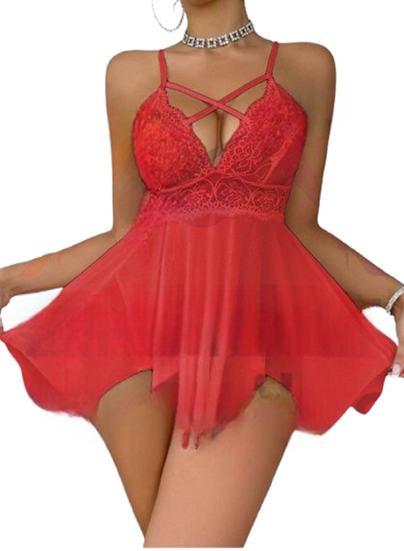 Genaric Women's Babydoll Short with Lace Detailing Adjustable Straps and Chest Straps - Image 1