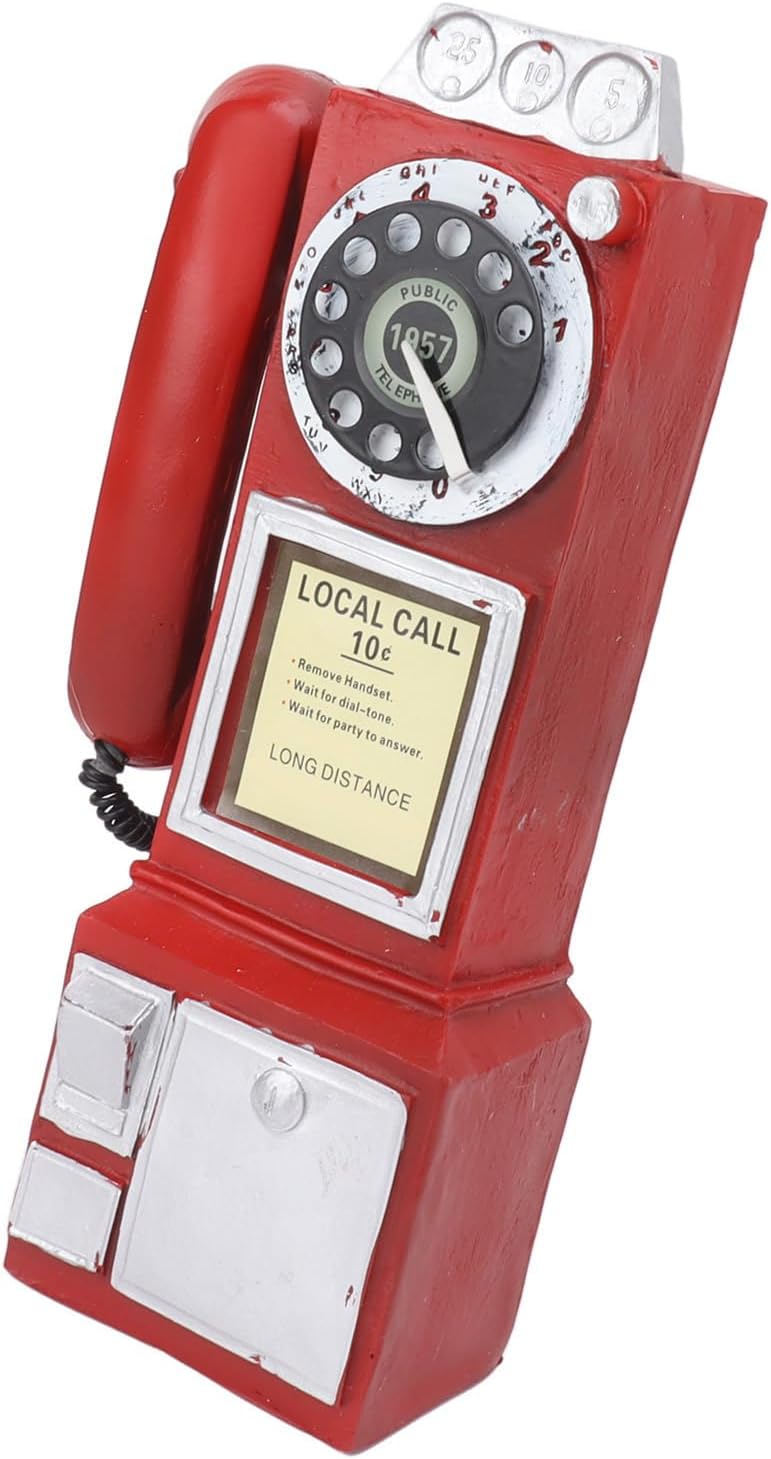 Focket Vintage Phone Model, Handcrafted Material Retro Telephone Decor, Wall Phone with Classic Retro Design for Home Office Bar Cafe Living Room (Red) - Image 1