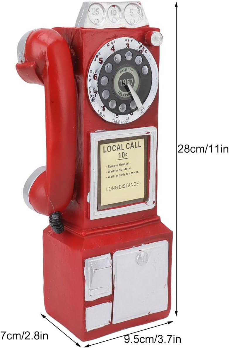 Focket Vintage Phone Model, Handcrafted Material Retro Telephone Decor, Wall Phone with Classic Retro Design for Home Office Bar Cafe Living Room (Red) - Image 3