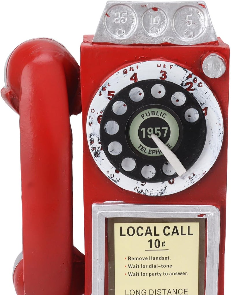 Focket Vintage Phone Model, Handcrafted Material Retro Telephone Decor, Wall Phone with Classic Retro Design for Home Office Bar Cafe Living Room (Red) - Image 4