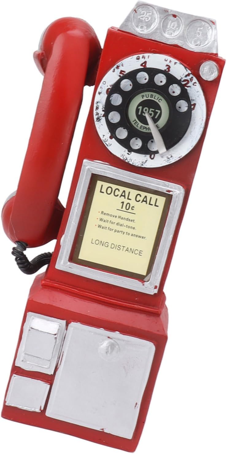 Focket Vintage Phone Model, Handcrafted Material Retro Telephone Decor, Wall Phone with Classic Retro Design for Home Office Bar Cafe Living Room (Red) - Image 2