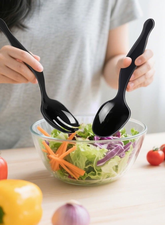 ALEXPRE 30 Pcs Disposable Black Plastic Serving Utensils,10 Set Including 9" Plastic Serving Spoons, Forks and Tongs for Dinner Parties, Buffets,Banquets, Events, Weddings, and Daily Use - Image 2