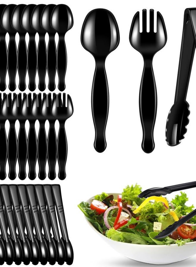 ALEXPRE 30 Pcs Disposable Black Plastic Serving Utensils,10 Set Including 9" Plastic Serving Spoons, Forks and Tongs for Dinner Parties, Buffets,Banquets, Events, Weddings, and Daily Use - Image 1