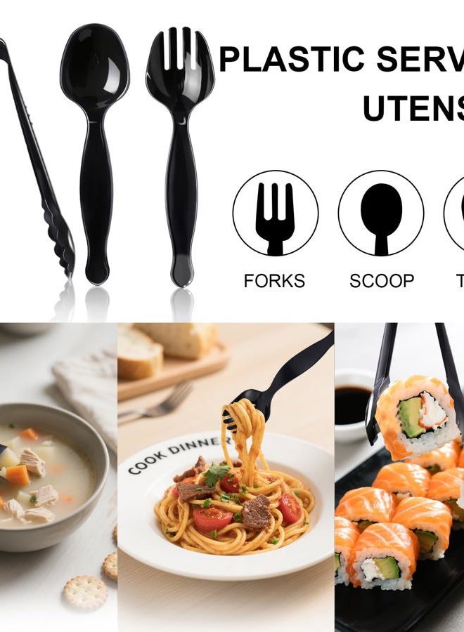 ALEXPRE 30 Pcs Disposable Black Plastic Serving Utensils,10 Set Including 9" Plastic Serving Spoons, Forks and Tongs for Dinner Parties, Buffets,Banquets, Events, Weddings, and Daily Use - Image 3