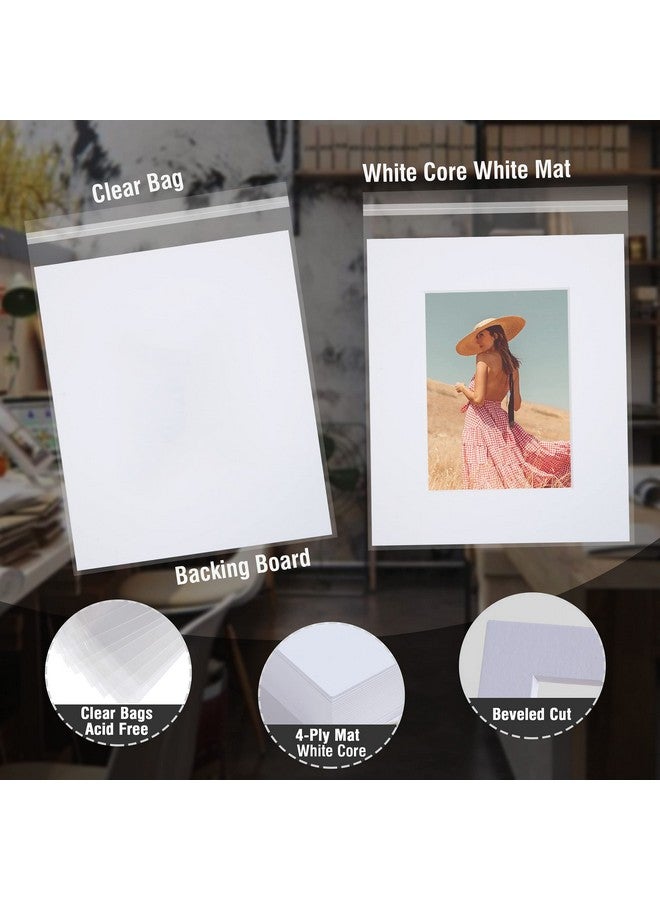 Acid Free 5 Pack 11X14 Precut Mat Board Show Kit For 8X10 Photos Prints Or Artworks 5 Core Bevel Cut Matts And 5 Backing Boards And 5 Crystal Plastic Bags White