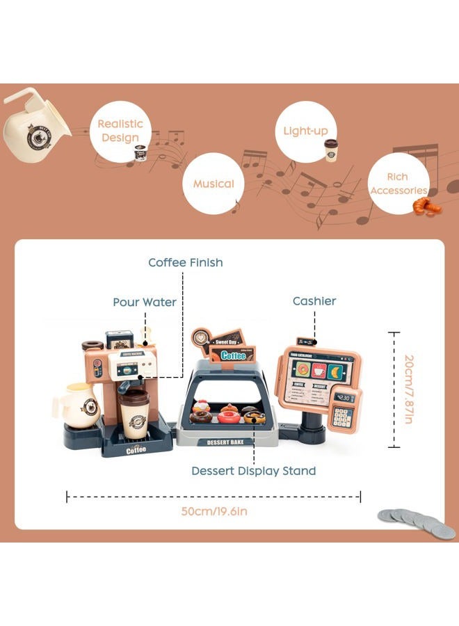 Jomifin Pretend Role Play Toy Coffee Shop for Boys and Girls with Coffee Maker Machine and Fake Donuts 41Pcs (Classic Edition) - Image 4
