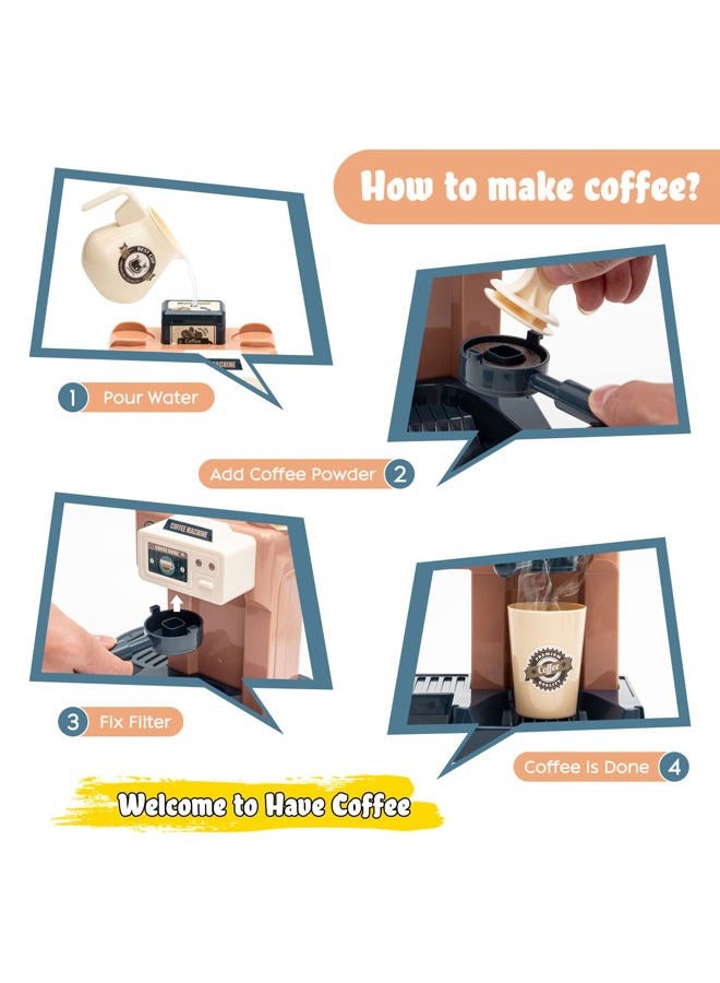 Jomifin Pretend Role Play Toy Coffee Shop for Boys and Girls with Coffee Maker Machine and Fake Donuts 41Pcs (Classic Edition) - Image 2