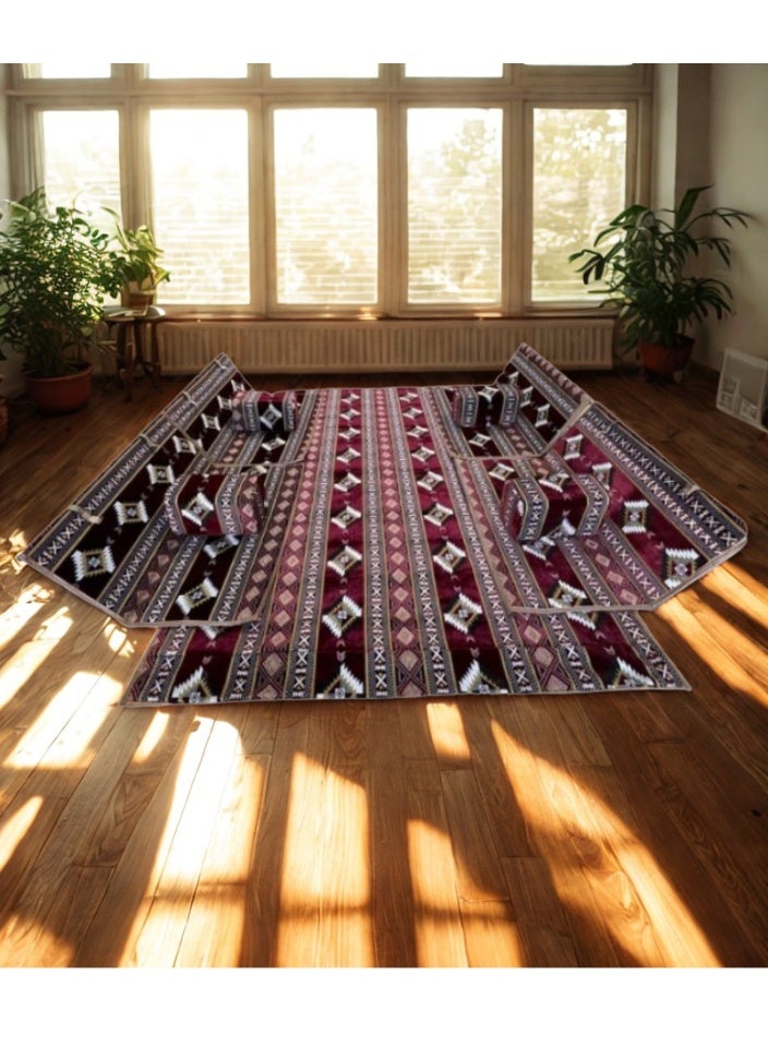 سمارت هوم طقم جلسة أرضية 9 قطع – فرشة أرضية مقاس 300×200 سم مع 4 كراسي أرضية مقاس 120 سم لشخصين و4 مراكي مريحة، جلسة عربية عصرية للمنزل والاستقبال - Image 2